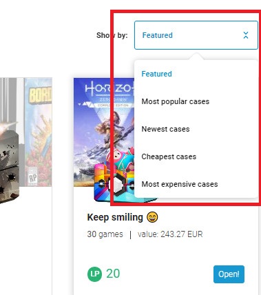 You can use filters to display only certain loot cases.
