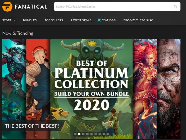 Fanatical store sells various game titles and game bundles.