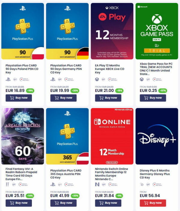 K4G subscriptions catalog.